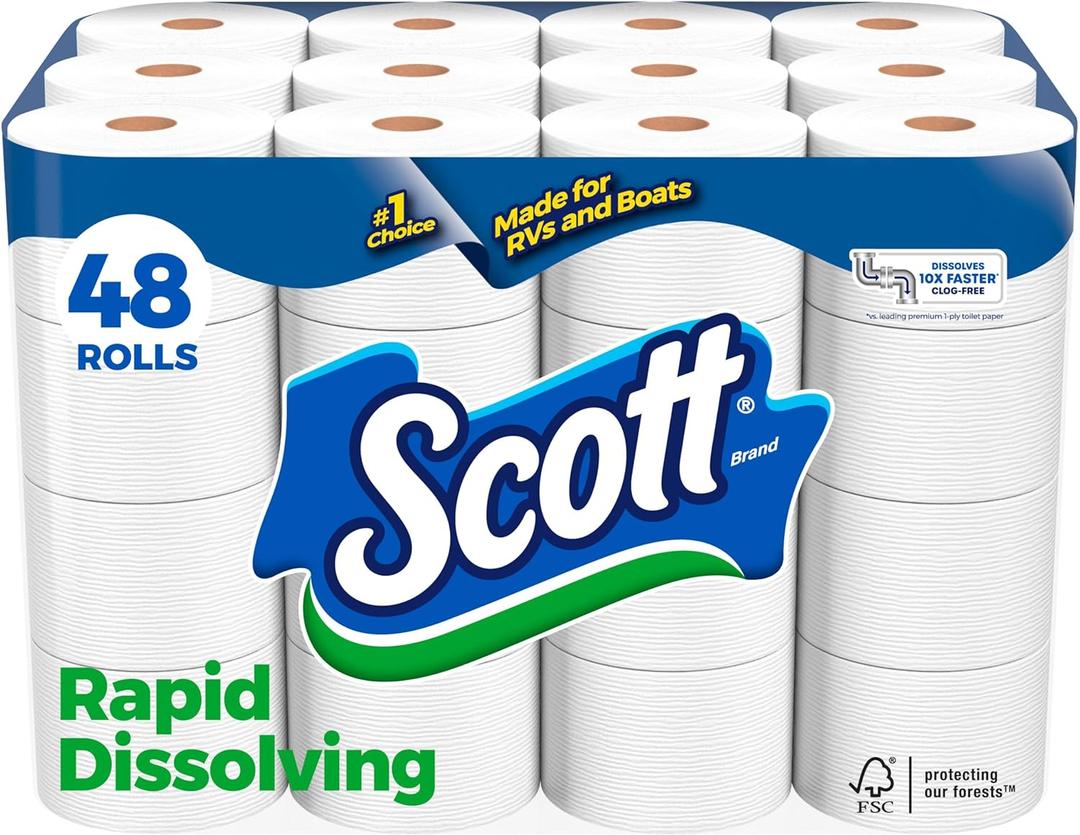 Scott Rapid-Dissolving Toilet Paper, 48 Double Rolls (6 Packs of 8), Sustainable, Septic-Safe, Toilet Paper (White)