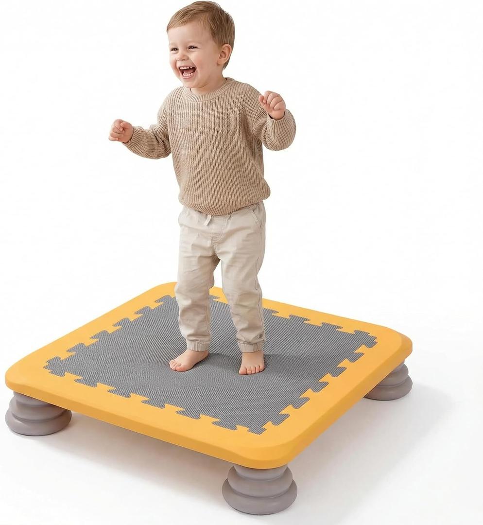 Mini Trampoline for Kids, 25 Inch Sensory Bounce Board for Balance & Coordination, Non-Slip Rebounder Board for Kids Ages 3+, Indoor Mini Trampoline with Stable Base