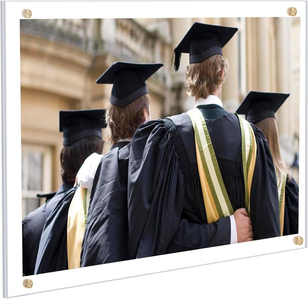 Kalami 8.5x11 Acrylic Wall Mount Picture Frame Self Adhesive, No Drill Floating Frameless Clear Photo Frame for Artwork Diploma Certificate or A4 Letter Size Document Display-Full Frame is 10x13