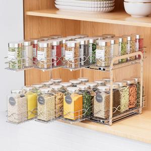 BOIVSHI Spice Rack Organizer, Heavy Duty Vertical Spice Rack Pull Out for Cabinet, 2 Tier Metal Spice Rack for Kitchen, Pantry, Easy to Install & Smooth Sliding, Chrome, 11W x 10.5D x 9.5H
