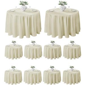 VidaFete Tablecloth 10 Pack 132inch Round Table Cloth Polyester, Stain Wrinkle Resistant Polyester Dining Table Cover for Kitchen Dinning Party Wedding Round Tabletop Buffet Decoration(Ivory)