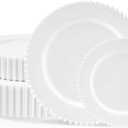 60PCS White Plastic Plates - Fancy Disposable Beaded Plates Include 30 Dinner Plate 10 & 30 Dessert Disposable Plate 7.5 for Birthday, Baby Shower Spring, Wedding & Party