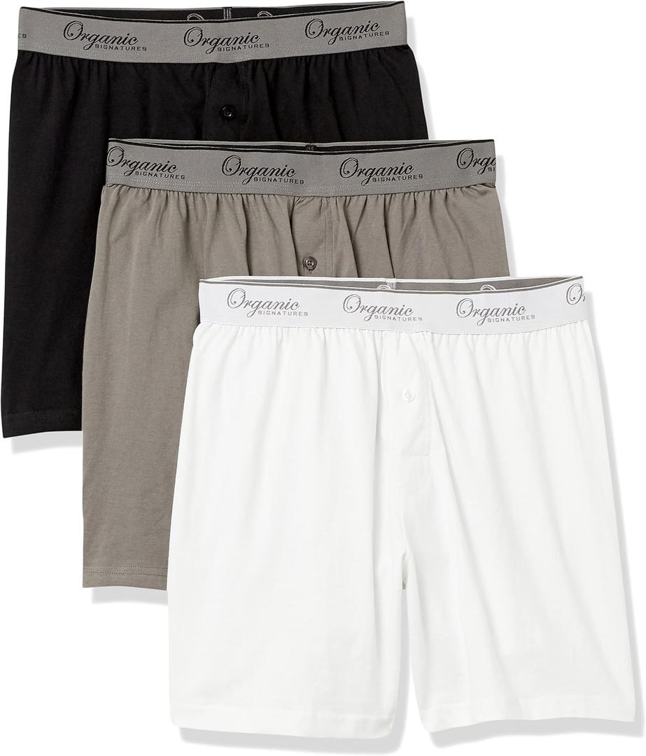 Organic Signatures Men's Boxers Organic Cotton, Soft Boxers for Men, 3-Pack (Grey, Black, White)