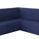 HDCAXKJ Sectional Couch Cover L Shape Sofa Covers Washable Stretch Couch Covers for Sectional Sofa 1 Piece Seersucker U Shaped Couch Slipcover Furniture Protector for Pets Dogs (Navy, X-Large)