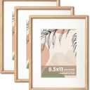 Axeman 8.5 by 11 Picture Frame Set of 3 - Solid Oak Frame 8.5 x 11 Matted to 6x8 - Rounded Corner 8.5x11 Photo Frame with Tempered Glass - Oak Wood Certificate Frames Document Frames - Oak