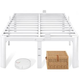 Queen Bed Frame, 14 Inch Metal Platform Bed Frame with Rounded Legs, White