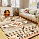 Western Rugs for Living Room Bedroom Non Slip, Aesthetic Home Decor for Dining Table Kitchen Porch Nursery, Washable Throw Rugs with Rubber Backing, 3ft x 5ft, Warm Beige