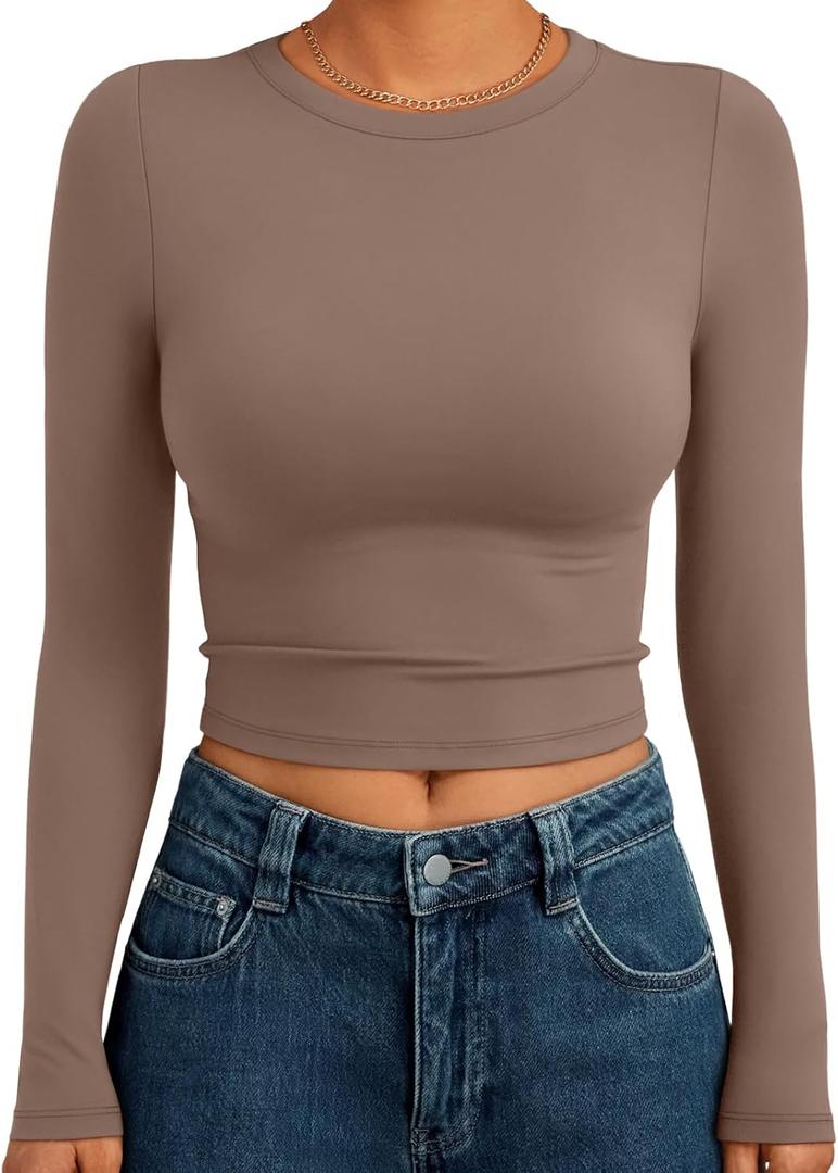 SKYZOO Long Sleeve Crop Tops for Women 2025 Slim Fit Basic Fall Fashion Y2k Teen Girl Clothes (XL)
