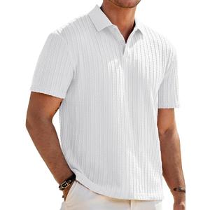 JMIERR Mens Casual Polo Shirt Summer Short Sleeve Vacation Button Beach Knit Stretchy Golf Shirts (XL)