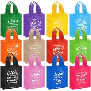 Sweetude 48 Pcs Christian Gift Bags Bulk Bible Verse Gift Bags Religious Reusable Inspirational Christian Tote with Handle(Bright Color)