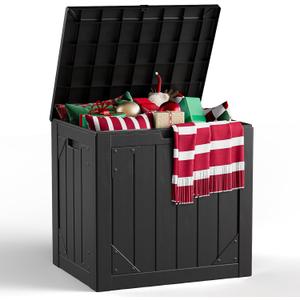 Outdoor Storage Box,30 Gallon Deck Box Outdoor Storage Bench Outside Waterproof Resin Storage Bench, Lockable Patio Cushions, Garden Tools Storage For Furniture, UV Resistant(Black)