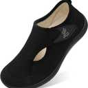 LeIsfIt Womens Slippers Wide Diabetic Shoes Adjustable Arthritis Edema House Shoes Indoor Outdoor Slippers (Black)