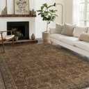 BESBLEE 8X10 Area Rugs Machine Washable Rugs for Living Room, Vintage Boho Large Rugs for Bedroom Dining Room, Non Slip Indoor Soft Distressed Lightweight Thin Low Pile Carpet, Rustic Brown