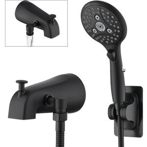 PROOX All Metal Tub Spout with Diverter Matte Black, 6 Settings Hand held Shower with ON/OFF Pause Switch, Bathtub Faucet with Sprayer