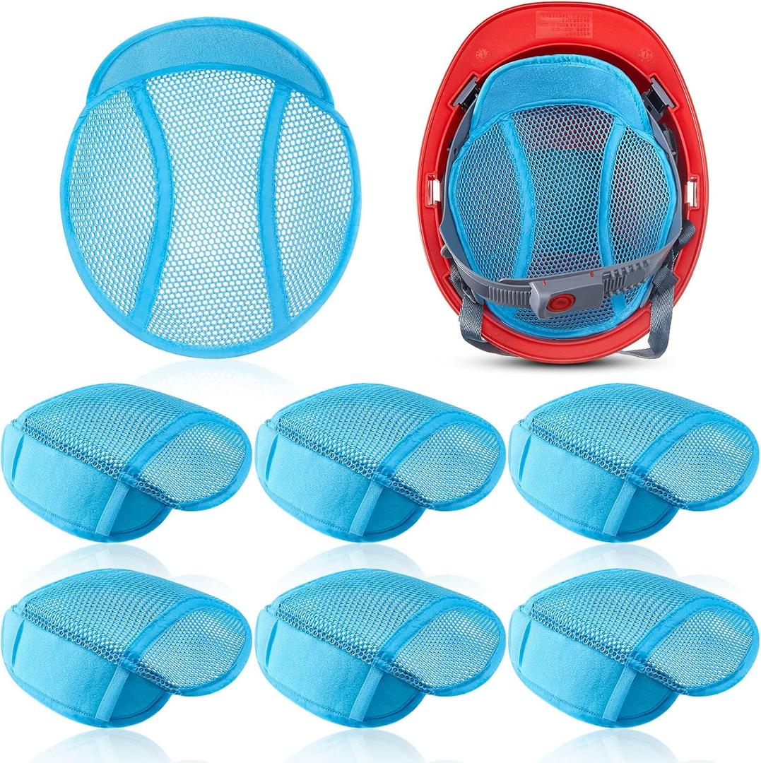 6 Pcs Air Mesh Hard Hat Liner Sweatband - Safety Helmet Insert Comfortable Cooling Liner Soft Ventilation Sweat Band Sponge Pad Absorber for Men Women Work Construction Cap, Blue
