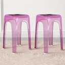 Clear Acrylic Bar Stools Set of 2, Modern Backless Counter Stool, Transparent Stackable Dining Stool for Kitchen Island Dining Room Restaurant, 18'' High, Pink