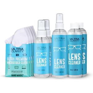 Powered by Nano Magic Eyeglass Lens Cleaning Spray 22oz Value Pack | 2 2oz Sprays, 6oz Spray, 2 6oz Refills, 5 Microfiber Cloths | Ideal for Glasses, Phone, Screens, Coated Surfaces (10 Piece Set, Kit)