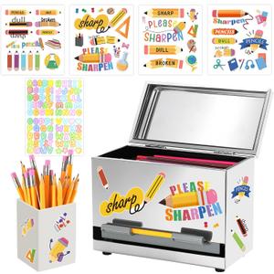 Pencil Dispenser for Classroom Stainless Steel Pencil Holder for Desk, Pencil Dispenser Set with Silicone Organizer & 5 Stickers, Back to School Classroom Must Haves Teacher Supplies (Silver)