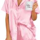 Ekouaer Womens Satin Pajamas Set Button Down 2 Piece Silk Pjs Shorts Set Ruffle Lingerie Notch Collar Sleepwear Pink M