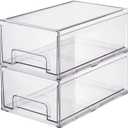 Clear Plastic Stackable Storage Drawers Bins, Perfect for Kitchen Pantry Organization and Storage, Under Sink Organizer, Pull Out Cabinet Organizer, Makeup, Bathroom Storage Containers for Organizing