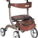Drive Medical Nitro DLX Foldable Rollator Walker for Seniors & Adults - Hand Activated Brakes - Padded Seat - Storage Bag - 10 Inch Front Wheels - Folding Mobility Aid - Champagne
