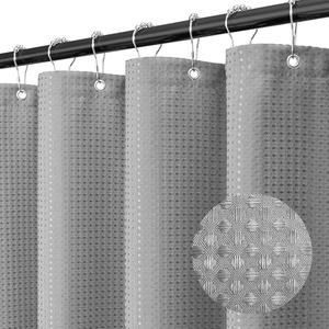 Shower Curtain Fabric, Waffle Shower Curtains for Bathroom, Hotel Luxury Cloth Bath Curtain Boho Bathroom Decor Set with Grommets Washable No Hooks 72 x 72 Inch