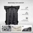 Rolltop Backpack Water Resistant for Adults 15 inch Laptop Backpacks Heavy Duty Commuter Mens Backpack for Work College Travel Black