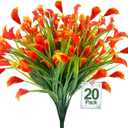 TURNMEON 20 Bundles Calla Lily (400 Heads) Artificial Flowers for Outdoors UV Resistant, Fake Faux Plastic Fake Flowers Plants for Indoor Yards Planter Home Porch Fall Summer Spring Decor(Orange Red)