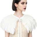 L'VOW Fashion Feather Cape Stole Black White Beige Shawl Iridescent
