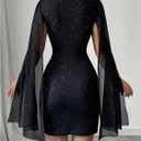 Women's Sexy Glitter Mini Dress Mock Neck Cloak Sleeve Cocktail Shimmering Elegant Dresses Wedding Guest Party Evening (XXL)
