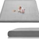 Baby Play Mat for Floor, 79'' x 71'' Thicken Foam Soft Padded Playmat for Tummy Time, Playpen Mat for Toddlers Infant Kids, Water-Repellent Coral Velvet, Non-Slip Bottom Safe for Crawling, Light Grey, 79"71"1.3"