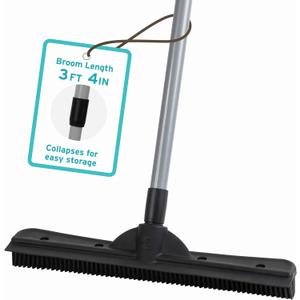 FURemover Compact Pet Hair Rubber Broom with Squeegee, with Handle That Telescopes up to 40" for Carpet, Tile and Hardwood