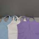 Missclub Women's Crop Tank Top Built in Bra Cropped Seamless Ribbed Racerback Gym Pilates Yoga Running Tennis Shirts (Color: Lavender, Light Blue, and White) (Size: Medium)