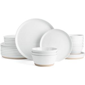 Famiware Saturn Speckled Dinnerware Sets for 8 (24 Pieces), Stoneware Plates and Bowls Dish Set - Chip and Scratch Resistant, Microwave and Dishwasher Safe, White