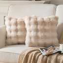 Pack of 2 Thick Plush Throw Pillow Covers Fluffy Wave Faux Fur Decorative Cushion Covers Soft Wool Pillowcase for Sofa Couch Livingroom 16x16 Inch Beige
