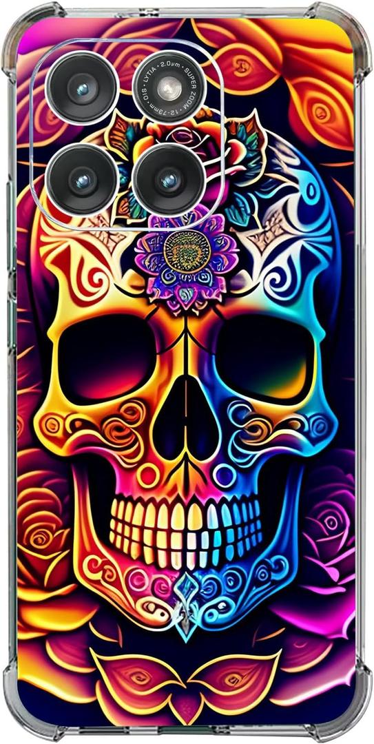 Case for Motorola Edge 2025,Colorful Mandala Skull Flowers Drop Protection Shockproof Case TPU Full Body Protective Scratch-Resistant Cover for Motorola Moto Edge 2025