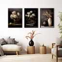 CCZ Vintage Moody Flower Wall Art Dark Floral Canvas Rustic Wall decor Black Botanical Farmhouse Painting Picture Dark Academia Poster Still Life Vase Book Rose Prints Artwork for Living Room Bedroom, 24"L x 16"W-Wrapped Canvas