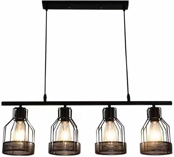 Hqlmzd Farmhouse Pendant Lights Kitchen Island, Kitchen Light Fixtures, Rustic Dining Room Light Fixture with 4 E26 Bulb Sockets, Ceiling Pendant Light Fixtures for Kitchen Dining Room Living Room