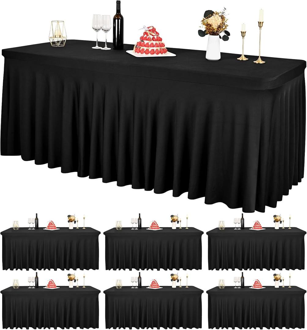6 Packs Black Spandex Table Clothes for 6 Ft Tables