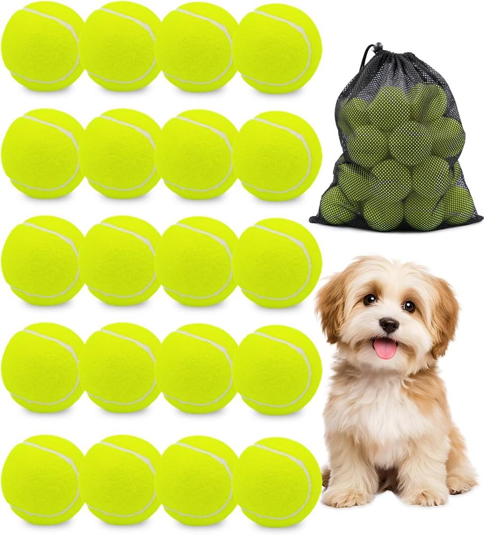 GOLDNITE Tennis Balls for Training and Dogs, Yellow 20 Pack Practice Tennis Ball with Mesh Bag for Transport and Beginner Exercise High Elasticity Durable Pet Playing Tennis Ball Set