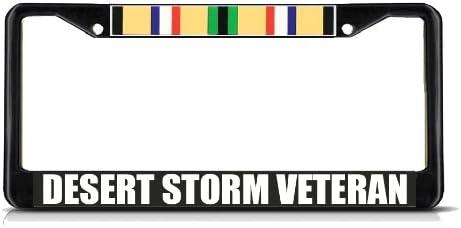 Metal Insert License Plate Frame Desert Storm Veteran Military Weatherproof Car Accessories Black 2 Holes Solid Insert 1 Frame
