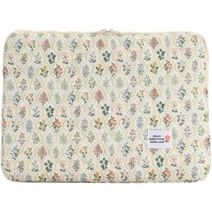 Puffy Laptop Sleeve Case Cute Computer Bag, 14 Inch Flower Printed Quilted Laptop Carrying Cases, Protective Floral Soft Padded Cover Accessories, Compatible with 14" Notebook