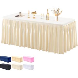 1 Pack Champagne Tablecloths for Rectangle Tables 4ft, Wrinkle Resistant Spandex Tablecover Fitted Stretch Table Cloth with Pleated Ruffle Table Skirts for Party Banquet Dining Birthday Wedding