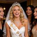 4 Pcs Bachelorette Party Decorations Bride & Groom to be Sash Tiara/Crown Veil Engagement Party Accessories Bridal Shower Gifts for Bride