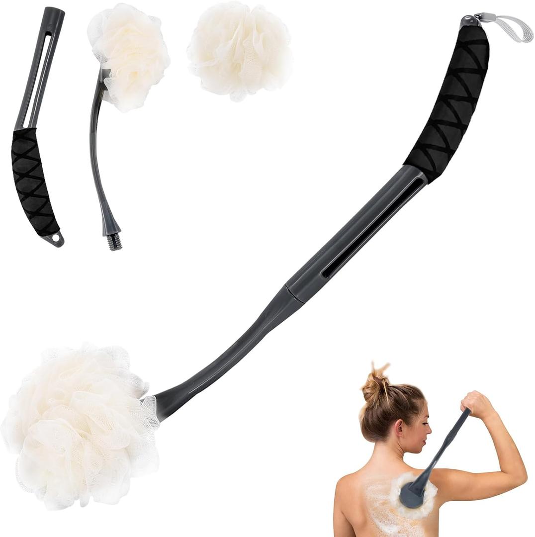Loofah on a Stick, 20.5 Shower Sponge Loofah Back Scrubber, Exfoliation and Improved Skin Health, Back Loofah for Shower for Men Women