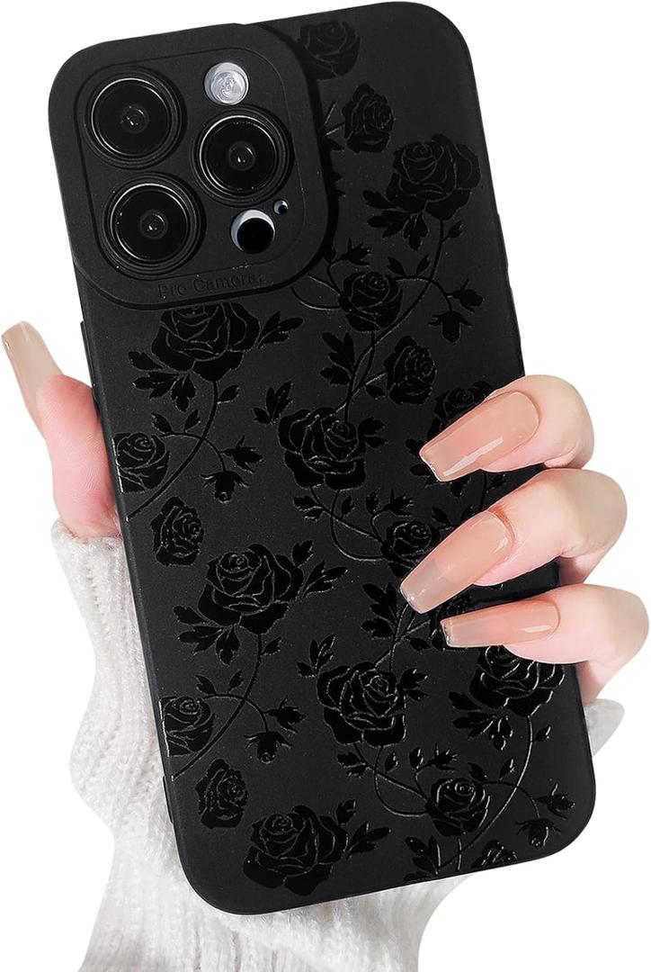 Lovmooful Compatible for iPhone 13 Pro Max Case Cute Cool Flower Floral with Black Design for Girls Women Soft TPU Shockproof Protective Girly for iPhone 13 Pro Max-Rose