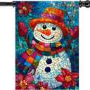 Christmas Garden Flags for Outside Winter Snowman Large Yard Flag, Stained Glass Style Seasonal Farmhouse Winter Xmas Holiday Outdoor Decor 28x40 Inch Double Sided