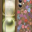 Magnetic for iPhone 16 Plus Case with Screen Protector, Brown Flower | Pretty Flower Floral Pattern Design [Compatible with MagSafe] [Full Camera Protection] Shockproof Slim Cover for Women Girls