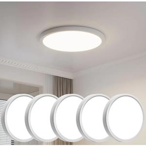 Mivaancen 6PK 15.8" White LED Flush Mount Ceiling Light, 42W 4200LM, 3000K/4000K/6000K, 0.98" Ultra Thin Round Fixture for Bedroom, Kitchen, Bathroom, Hallway, Closet