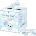 6 x QISOLIY 50 Pieces Diaper Raffle Tickets with Box Baby Shower Game Invitations Diaper Raffle Cards Diaper Raffle Box Set for Baby Shower Gender Reveal Party Supplies Card Box (Baby Elephant)